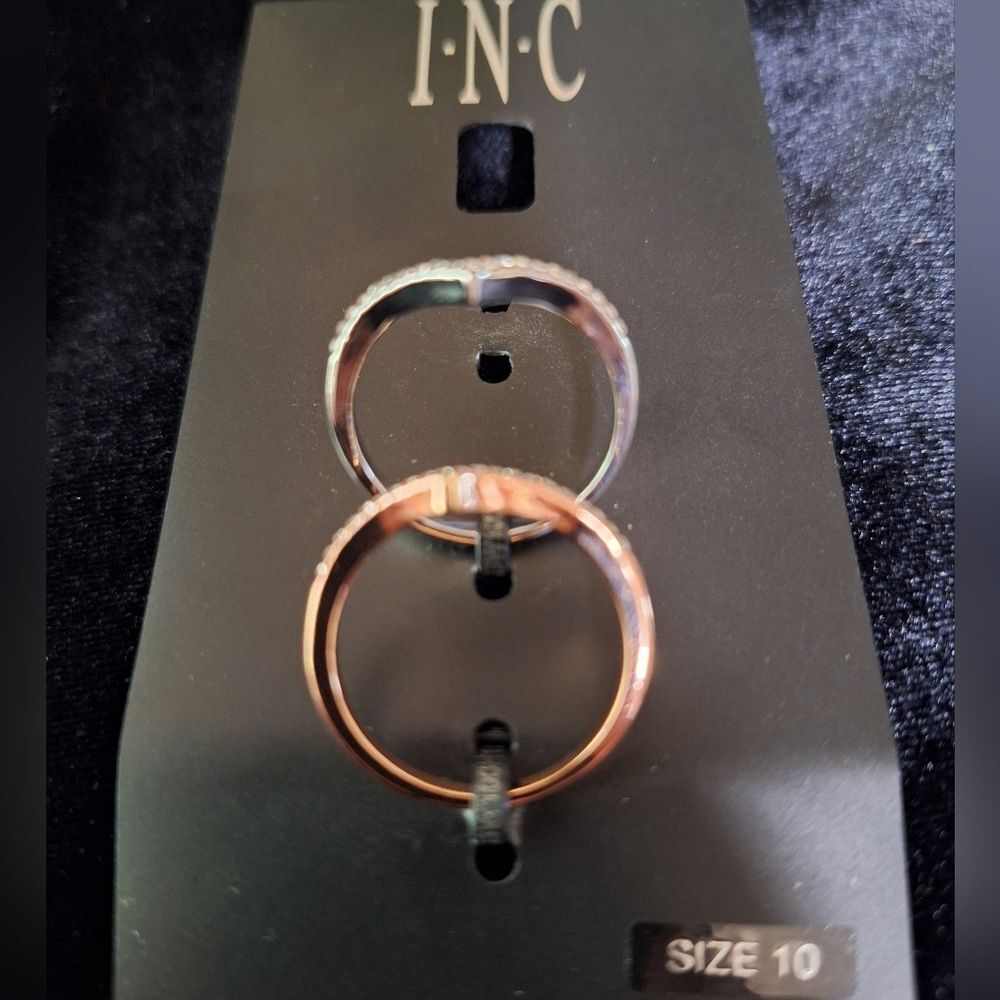 I.N.C International Concepts  Two-Tone 2-Pc Set Crystal Chevron Stackable Rings - Picture 4 of 6